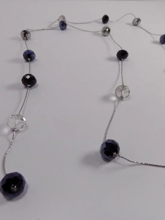 Ali-Khan New York Y Drop Necklace Silver-tone Long 34" Faceted Crystal Beads - Picture 8 of 8